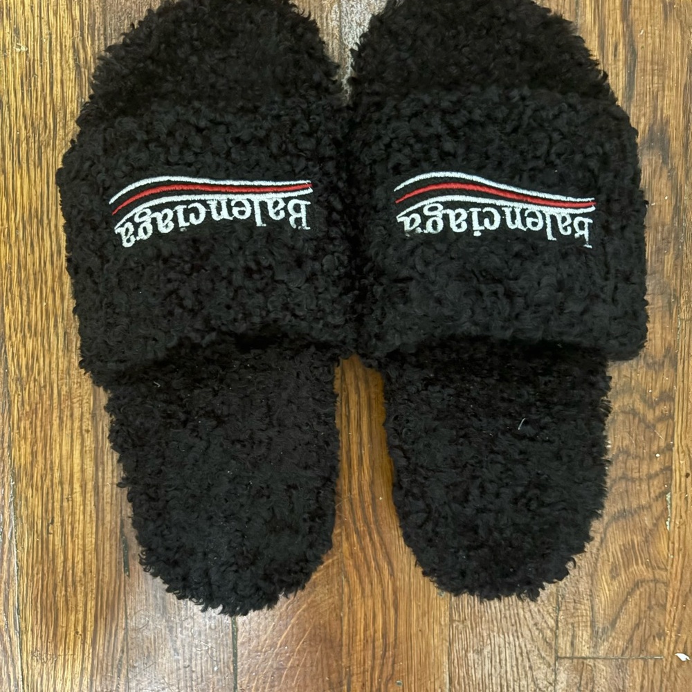 Balenciaga Black Textured Slippers